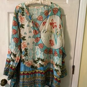 Johnny Was multi-print silk tunic 2X